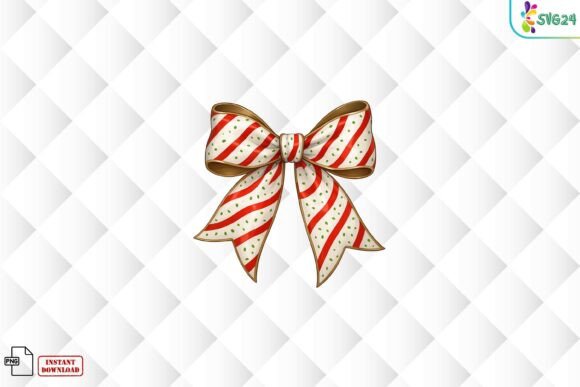 Candy Stripe Christmas Bow PNG Illustrations