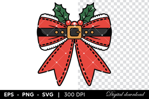 Christmas Bow with Holly and Santa Belt Illustrations Review