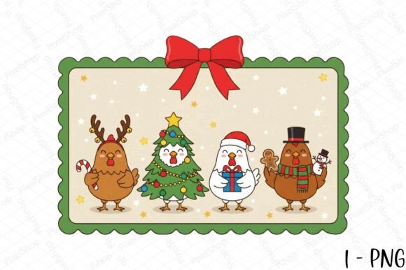 Christmas Chicken Farm Hand-Drawn Frame: T-Shirt Designs & More