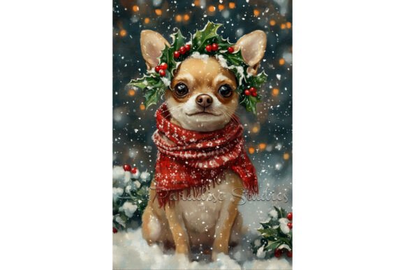 Christmas Chihuahua Dog Winter Art Print for Illustrations