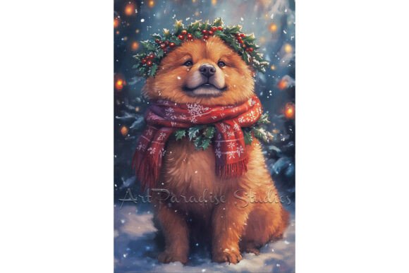Christmas Chow Chow Dog Winter Art Print for Illustrations
