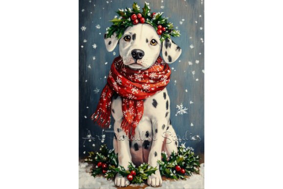 Christmas Dalmatian Festive Winter Art Illustrations