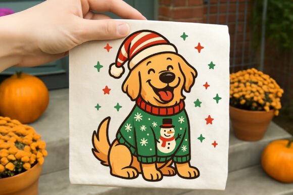 Christmas Dog Lover Cute Golden Clipart for Illustrations