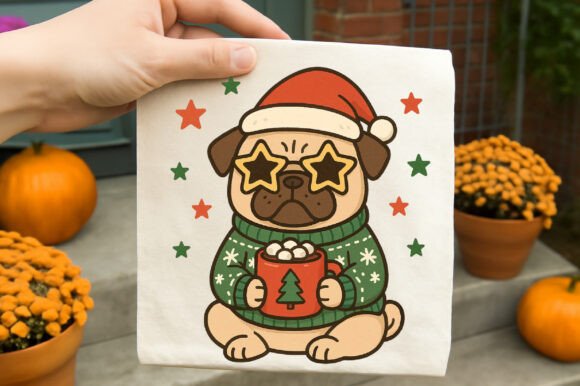 Christmas Dog Lover Santa Pug Clipart for Illustrations
