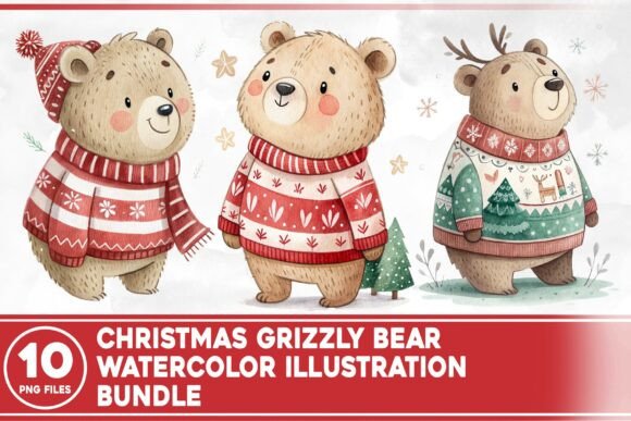 Christmas Grizzly Bear Watercolor Bundle: A Designer’s Review for Seasonal Illustrations