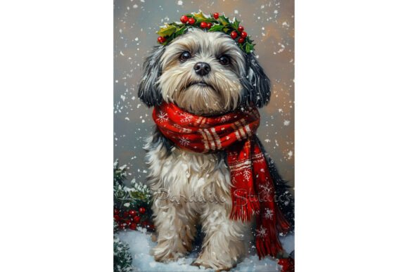 Christmas Lhasa Apso Cozy Winter Dog Art