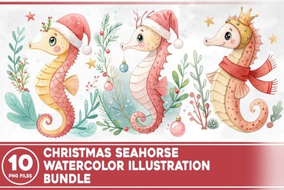 Christmas Seahorse Watercolor Dragon Illustrations Review