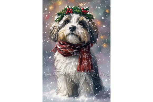 Christmas Tibetan Terrier Dog Wall Art Illustrations