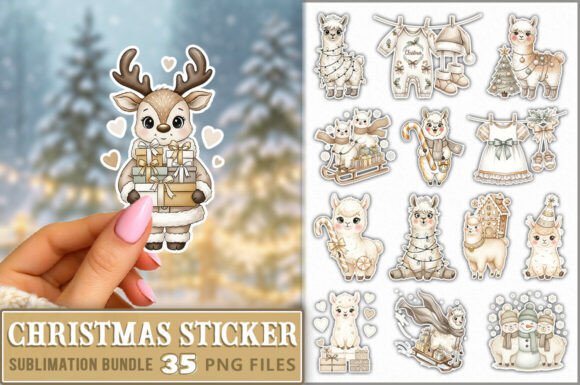 Christmas Watercolor Sticker Bundle: Festive Illustrations for Crafters