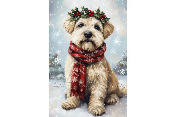 Christmas Wheaten Terrier Dog Wall Art Illustrations