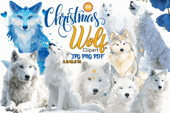 Christmas Wolf Clipart Illustrations