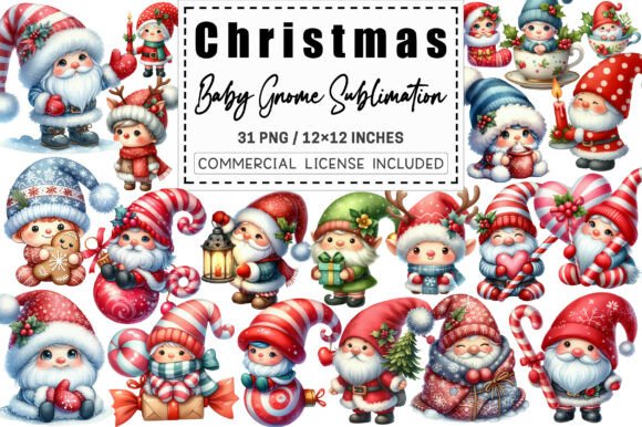 Cute Christmas Baby Gnome Sublimation Illustrations