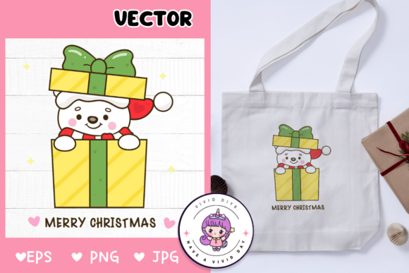Cute Polar Bear in Christmas Gift Kawaii Illustrations Review