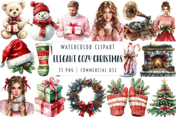 Elegant Cozy Christmas Clipart Bundle for Illustrations