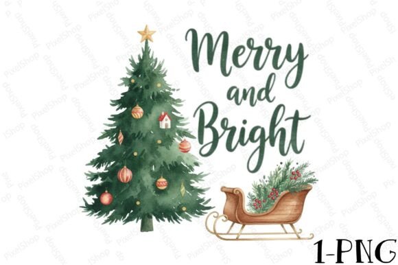 Merry Bright Watercolor Christmas Tree: T-Shirt Designs