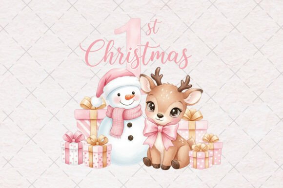 Pink Snowman Baby First Christmas PNG