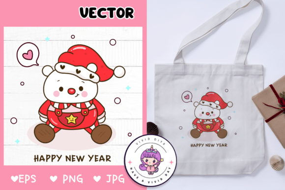 Polar Bear Wear Santa Hat Cute Christmas Illustrations Review