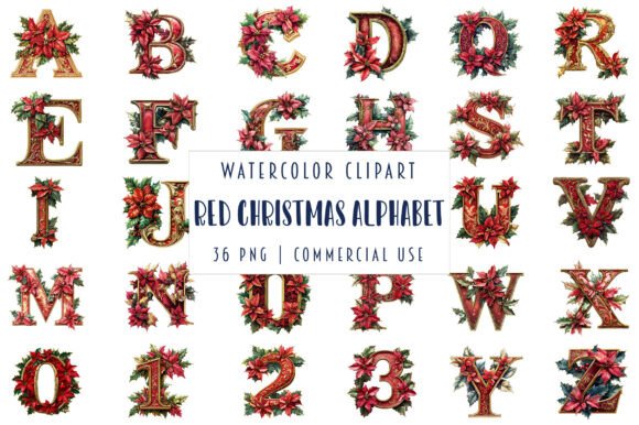 Red Christmas Alphabet Number Clipart