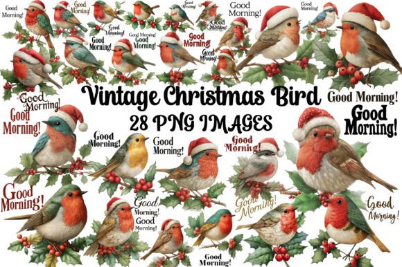 Vintage Christmas Bird Clipart for Illustrations