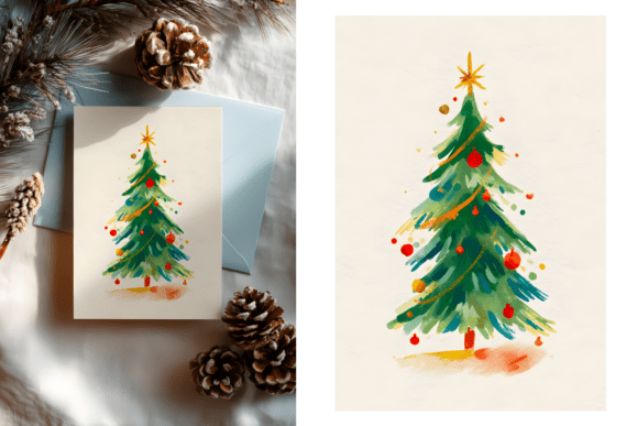 Watercolor Decorated Christmas Tree Art Review